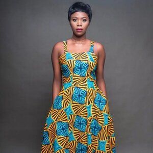 Ray Darten Stunning Sleeveless African Print Maxi Dress With Headwrap Size Small